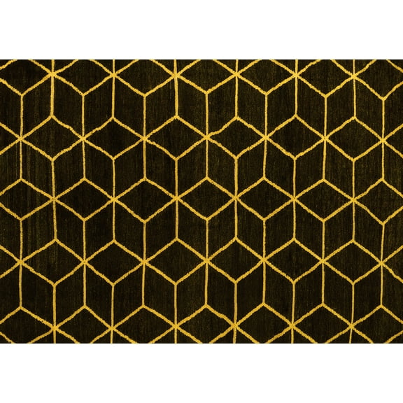 Ahgly Company Indoor Rectangle Abstract Yellow Modern Area Rugs, 5' x 7'
