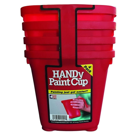 Handy Paint Cup Holds 16 oz. of Paint or Stain, Integrated Magnetic Brush Holder, Ideal for Trim Work, Touch-ups, 4 Pack