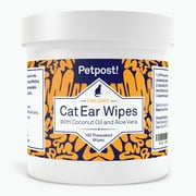 Petpost Cat Ear Cleaner Wipes, 100 Ultra Soft Cotton Pads in Coconut Oil Solution