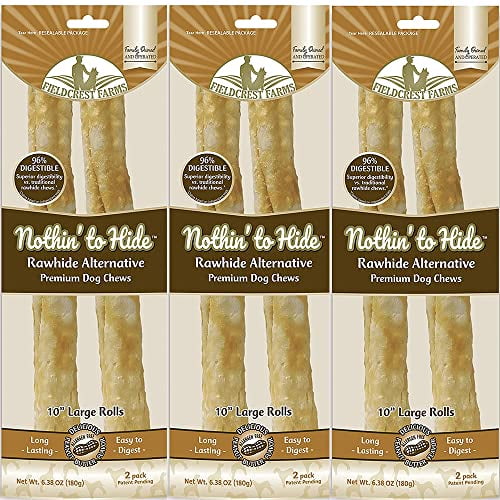Nothing to Hide Natural Rawhide Alternative Large 10'' Rolls for Dogs 3 Pack (6 Chews) Premium