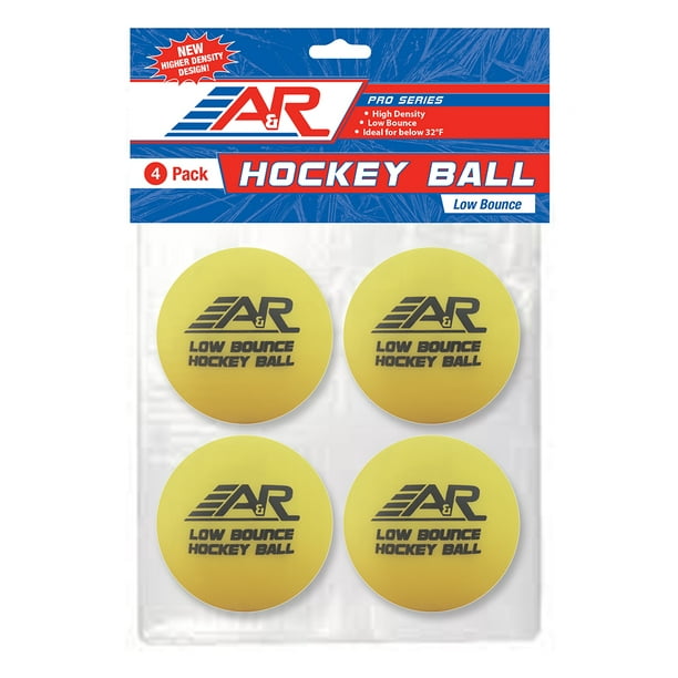 A&R Sports Low Bounce Ball Hockey Balls, Yellow, 4Pack (Below 32