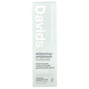 Davids Natural Toothpaste for Teeth Whitening, Peppermint, Antiplaque, Fluoride Free, SLS Free, EWG Verified, Toothpaste Squeezer Included, Recyclable Metal Tube, 5.25oz
