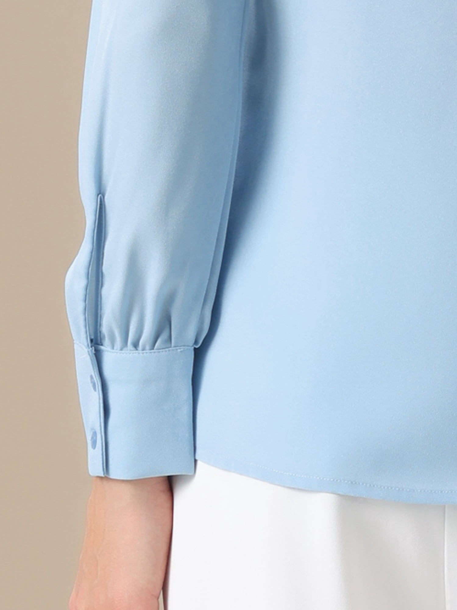DARING DIVA Women's Bow Tie Neck Tops Long Sleeve Business Work Blouse L Sky Blue