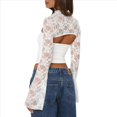 thumbnail image 3 of Top Corto de Encaje Transparente con Retazos para Mujer, Estilo Y2K, Cuello Alto, Larga Acampanada, Corte Entallado, para Salir A Discotecas y Clubes Nocturnos. L, 3 of 7