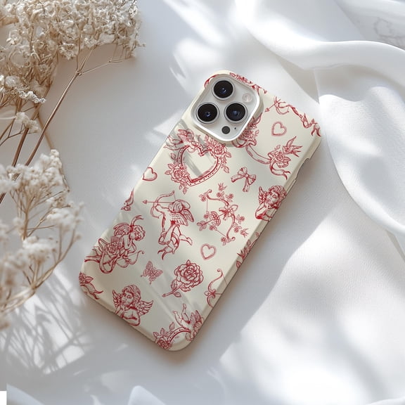Valentine Cupid Red Floral Hearts Trendy Aesthetic Phone Case for iPhone 17 through 11 Pro Max