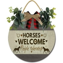 Eveokoki 12" Rustic Wooden Horse Welcome Signs for Front Porch, Porch Decor Sign, Rustic Wooden Door Hangers Front Door Outdoor Hanging Vertical Sign1inch