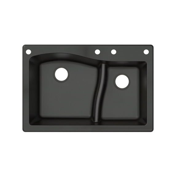 Transolid Aversa SilQ Granite 33-in. Drop-in Kitchen Sink with 4 BACE Faucet Holes in Black