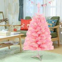 3ft Artificial Christmas Tree, Realistic Premium Spruce Hinged Full Christmas Tree with 796 Branch Tips Holiday Xmas Tree with LED Lights and Foldable Base for Home Party Office Decoration(Pink)