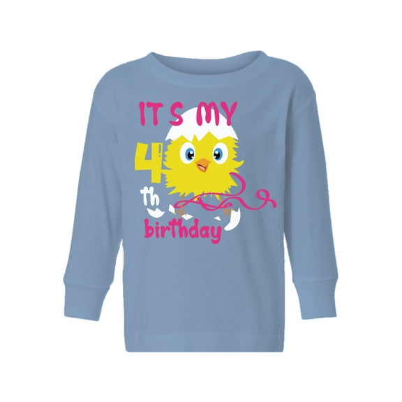 Awkward Styles 4th Birthday Long Sleeve Shirt It's My Fourth Birthday Chick Toddler T-shirt for Girls