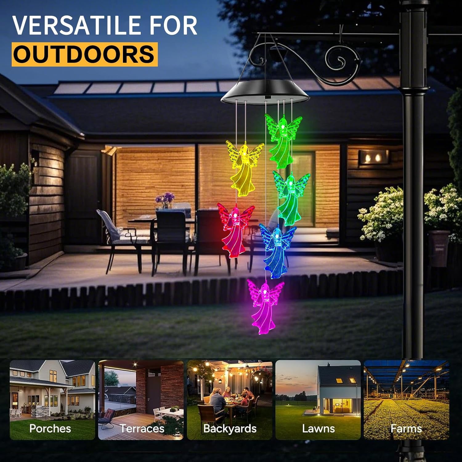 Hummingbird Solar Wind Chimes, Hummingbird Wind Chimes for Outside,Best Gifts for Mom Grandma Women Wife Aunt Sister, Unique Mobile Wind Chime, Garden Yard Decor Red