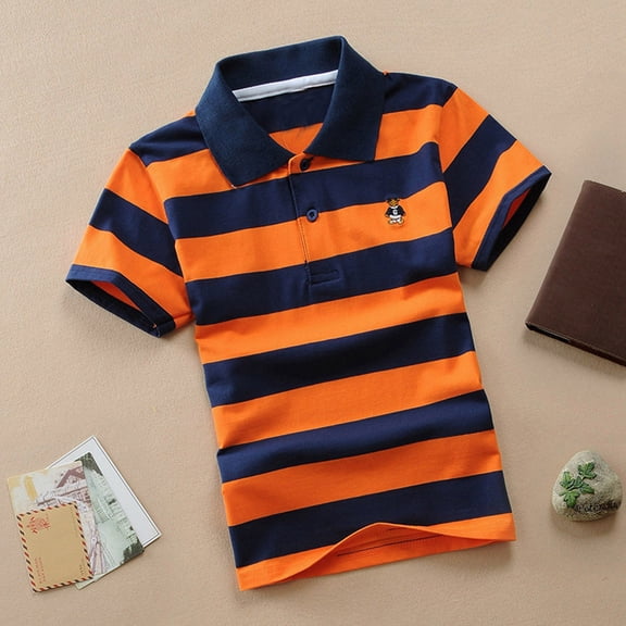 Polo Shirts for Boy Relaxed Fit Casual Toddler Short Sleeve Shirt Comfortable Loose Summer Kids Clothing Orange Size 8-9 Years