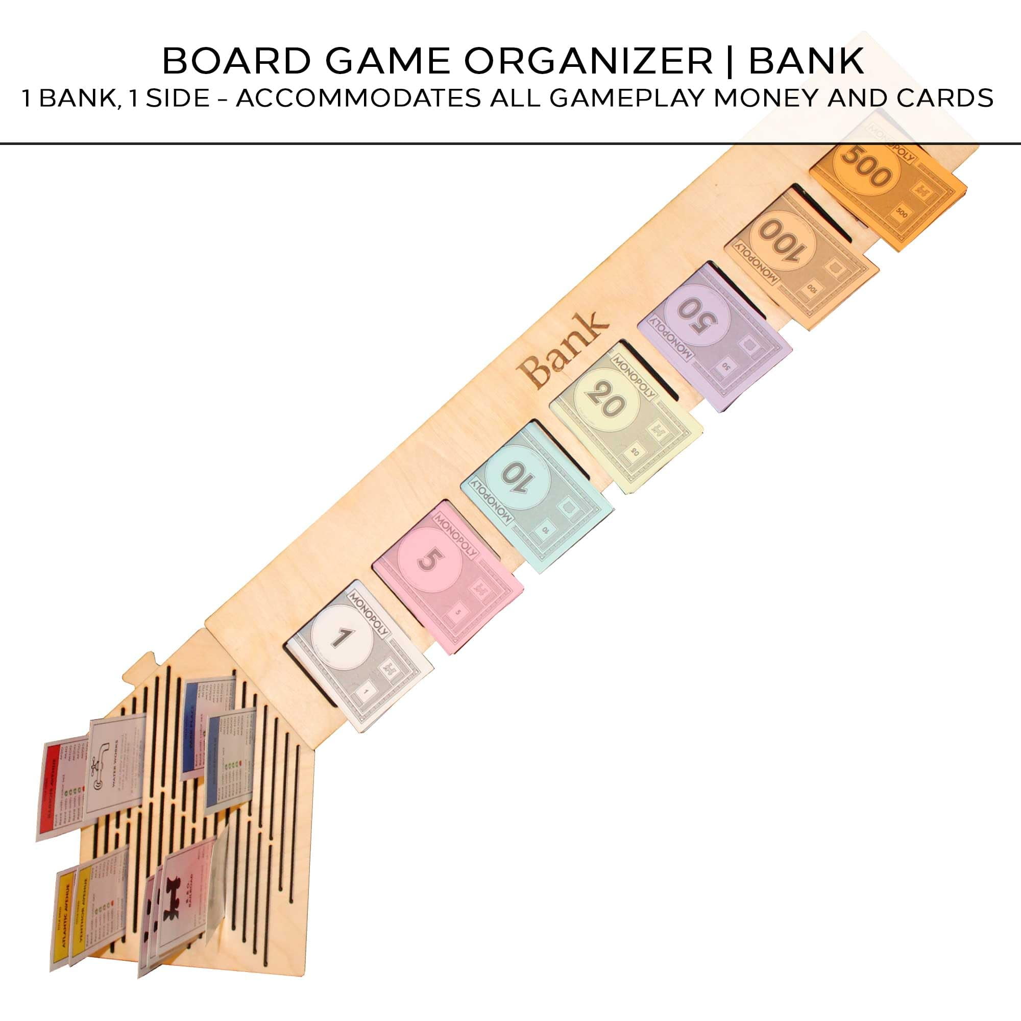 Personalized Game Board Organizer Custom Board Game Frame Compatible with Monopoly Board Game and Monopoly Game Pieces | Economic Themed Game Organizer | 1 Bank and 1 Corner