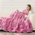 thumbnail image 3 of Faux Fur Throw Blanket for Couch, Cozy Warm Plush Striped Blanket for Sofa Bedroom Living Room, 50 * 60 Inches Tie-dye Pink, 3 of 18