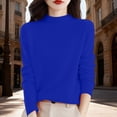 thumbnail image 5 of ManxiVoo Women's Lightweight Sweater Semi Turtleneck Long Sleeve Pullover Layering Base Top for Work Office Comfort Stretch Knit Casual Chic S Size Blue, 5 of 6