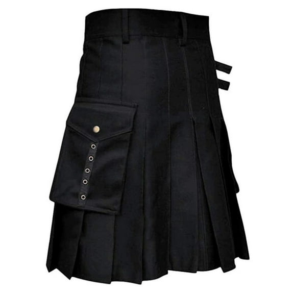 XIAONU Pleated Kilt For Men Adjustable Strap Retro Skirts Multi Buckle High Waist Stretchy Outdoor Skirt