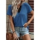 thumbnail image 3 of Camiseta con cuello en V para mujer Verano Suave Suelta Casual Manga corta Encaje Patchwork Top Blusa Azul XL, 3 of 6