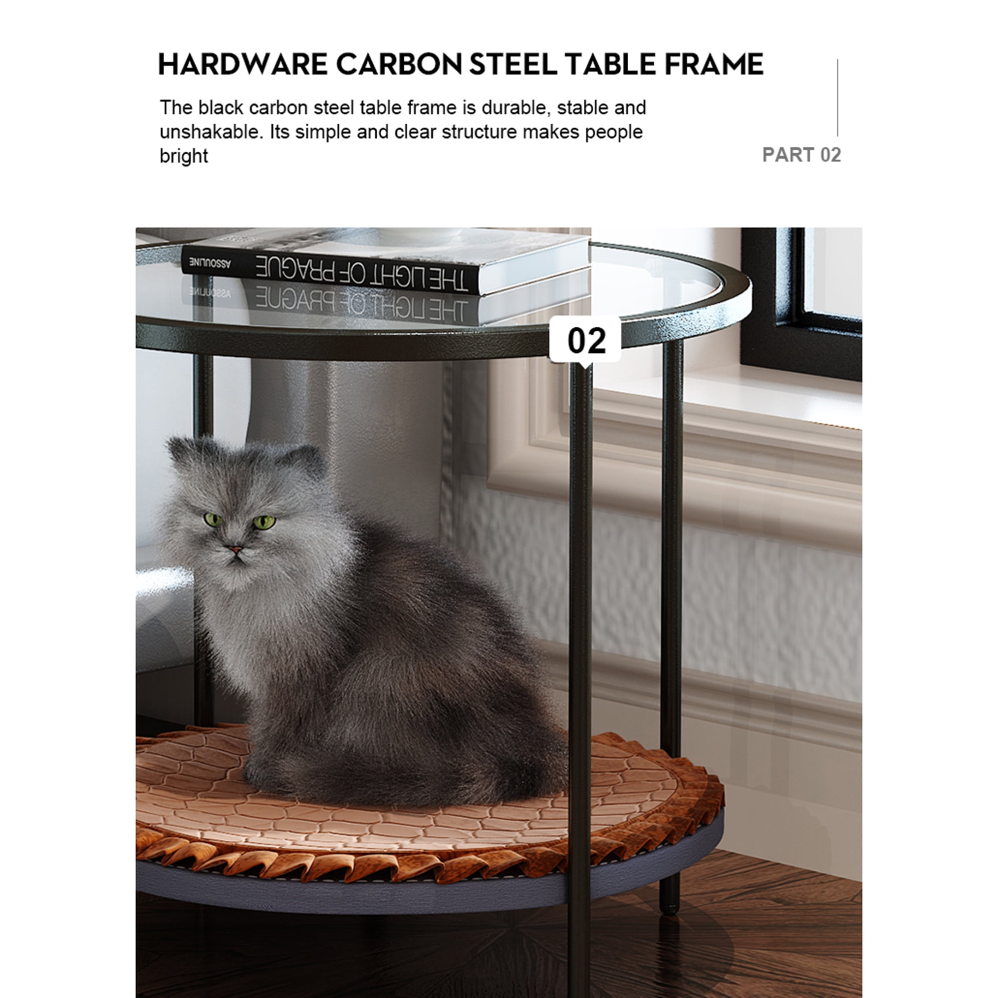 Yardi Yard Modern Clear Glass Top End Table with Black Metal Frame, Living Room Round Side Table Yardi Yard Modern Clear Glass Top End Table with Black Metal Frame, Living Room Round Side Table