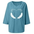 thumbnail image 4 of IROINNID Plus Size Shirts for Women Cotton Shirts for Women Casual Printed V- Neck Three Quarter Sleeve T-shirt Blouse Loose Tops,Blue, 4 of 5