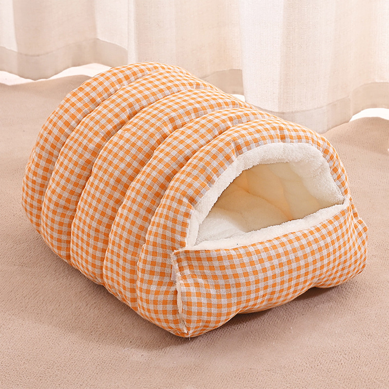 2 In 1 Hooded Pet Bed for Small Dogs & Cats, Winter Plush Calming Dog & Cat Cave bed for Indoor Outdoor, Wear-resistant Removable Washable Dog & Cat House with Non-Slip Bottom，Plaid
