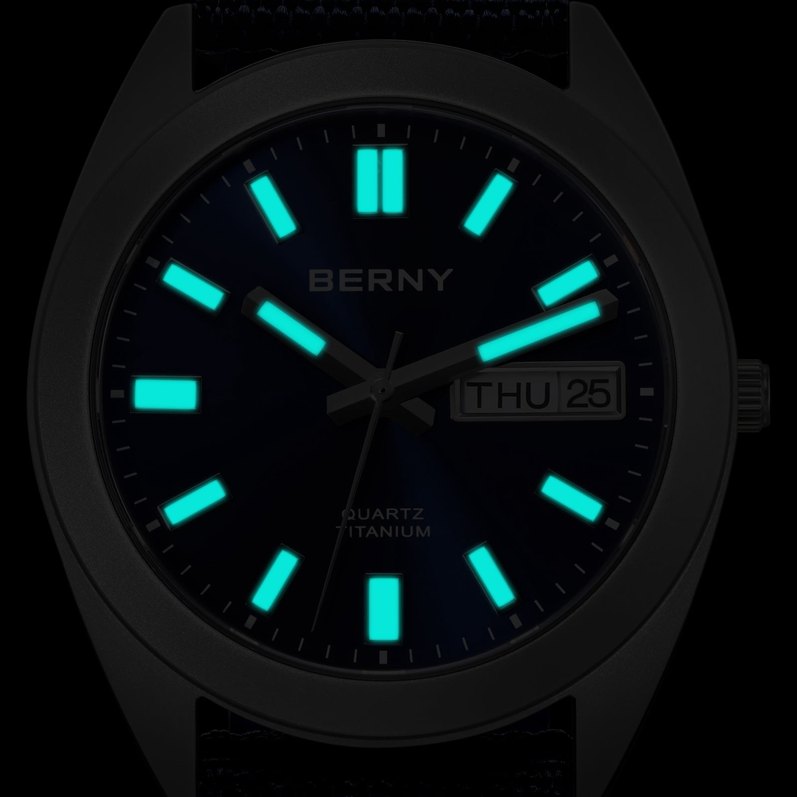 BERNY Titanium Watch for Men, Sport Men's Field Watch, Military Analog Quartz Watch with Date, Nylon Strap, Japanese Quartz Movement, Super Luminous, 10ATM Waterproof Army Wristwatch, Blue