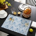 thumbnail image 3 of Blue Flowers Placemats Set of 4, Boho Ethnic Middle Century Floral Aesthetic Placemats for Dining Table, Place Mats for Kitchen Tabletop, Waterproof Wipeable Dining Table Mats Set, 3 of 9