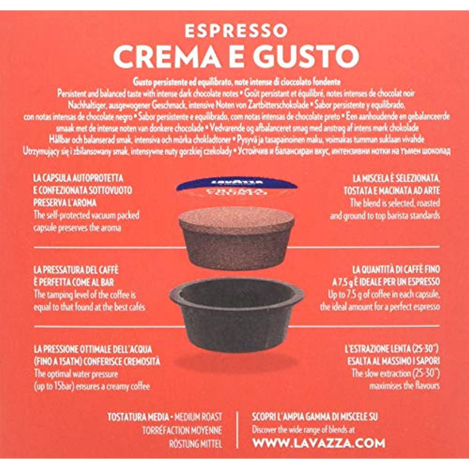 Lavazza A Modo Mio Crema E Gusto Espresso Capsules Coffee Machine 16 Pods 1  Box 