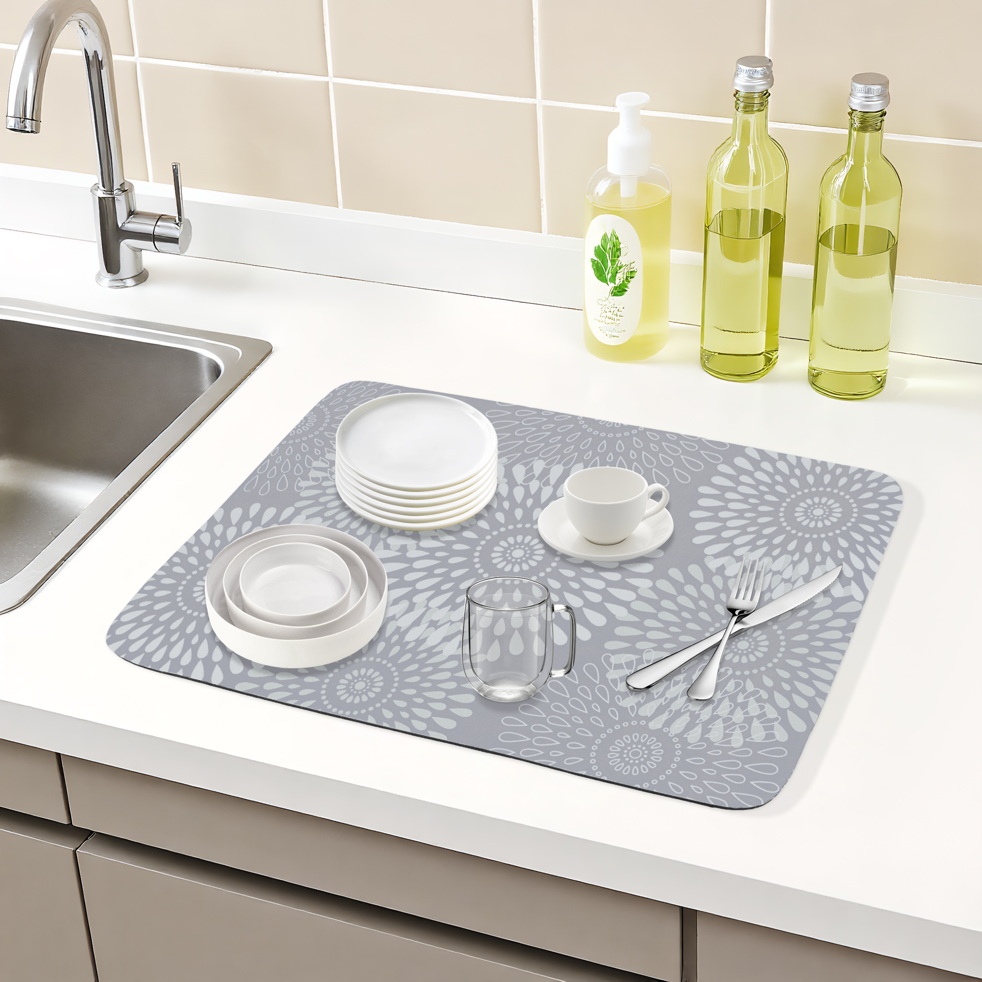 Unique Bargains Quick Dry Dish Drying Mats for Home Light Brown 15.7*11.8 inch