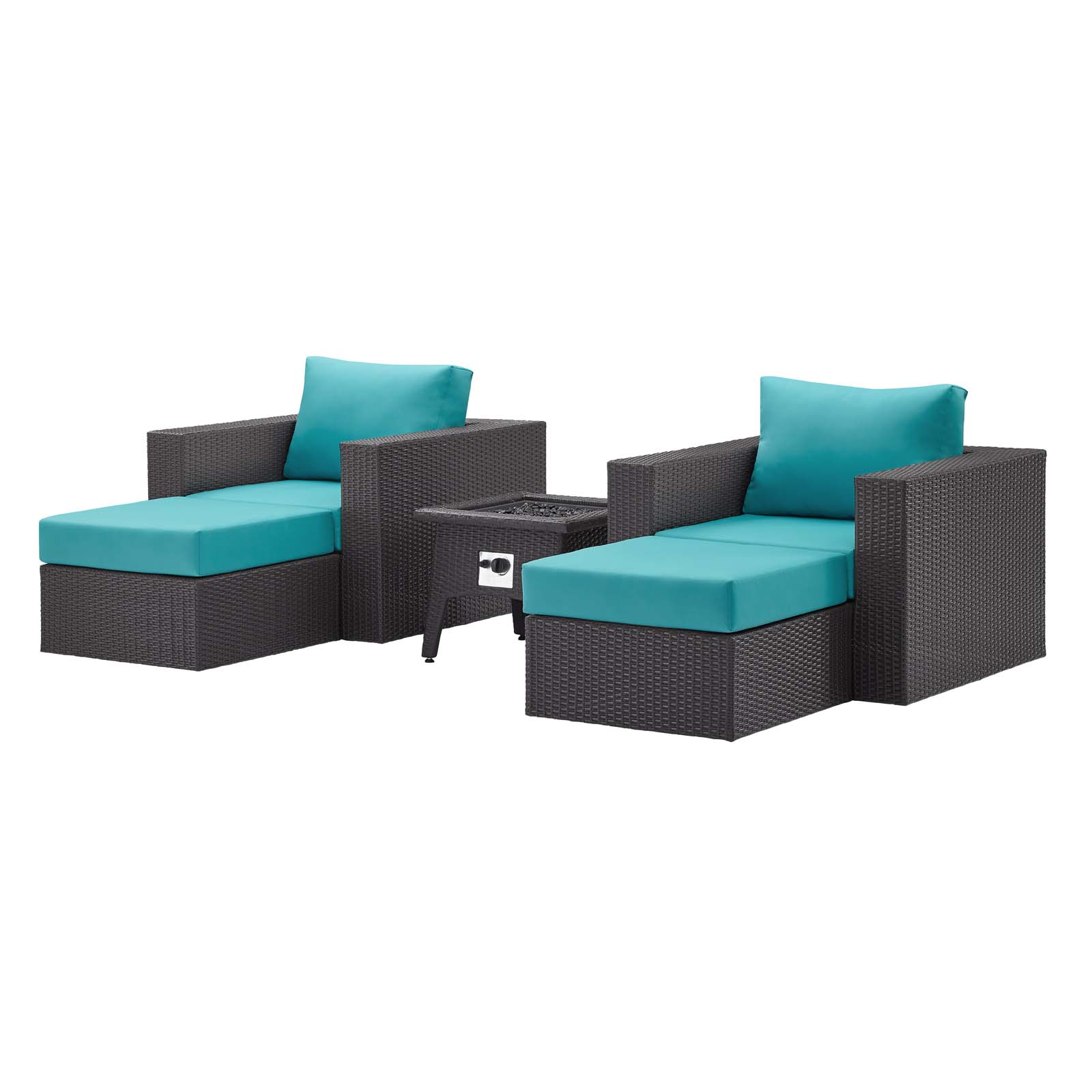 Contemporary Modern Urban Designer Outdoor Patio Balcony Garden Furniture Lounge Sofa, Chair and Coffee Table Fire Pit Set, Fabric Rattan Wicker, Blue - image 1 of 9