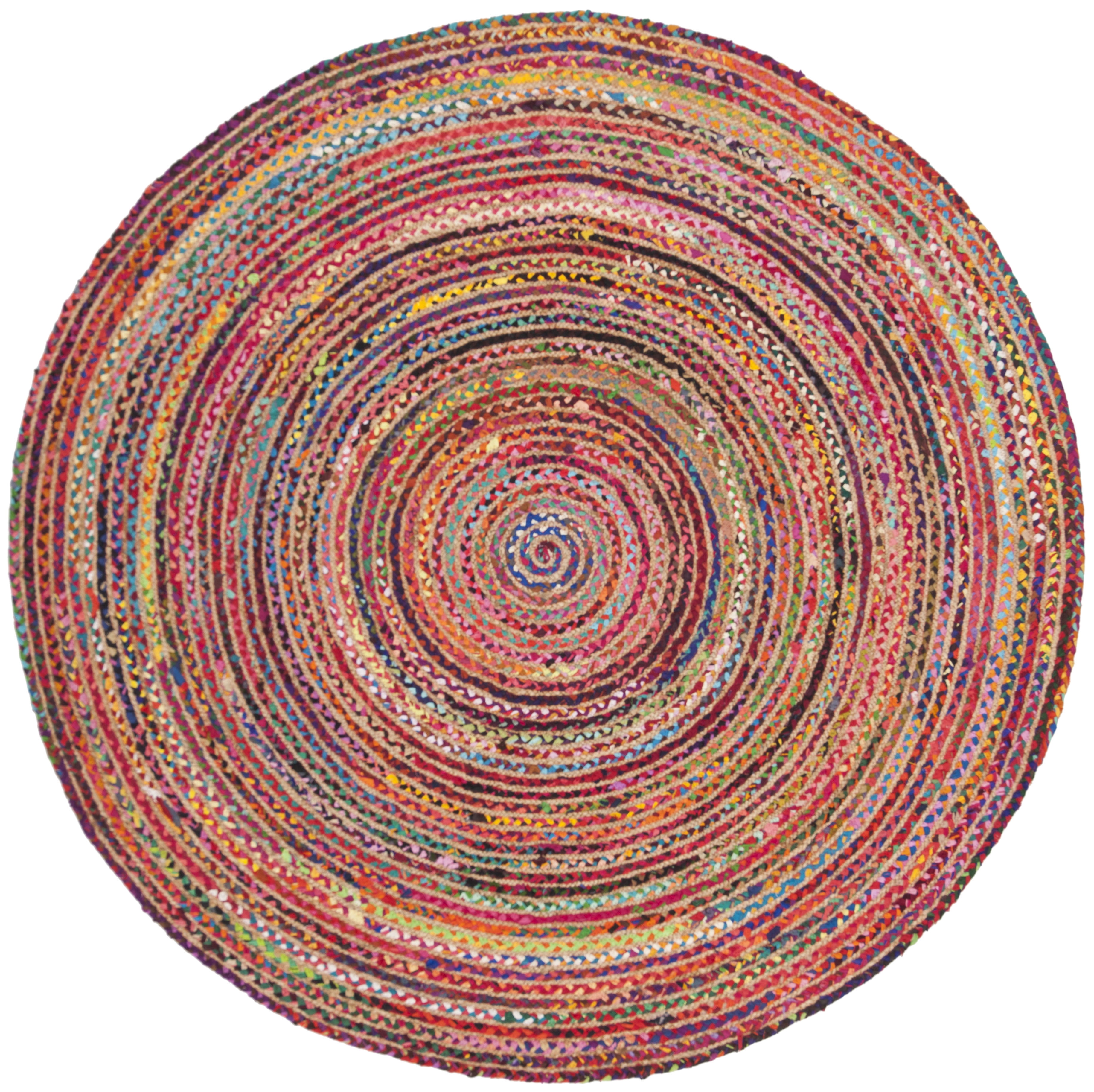 SAFAVIEH Cape Cod Alisia Striped Area Rug, Red/Multi, 8' x 8' Round