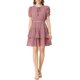 thumbnail image 2 of INSPIRE CHIC Vestido Corto de Doble Capa con Cuello de Lazo, Mangas Fruncidas y Cintura Elástica en Color Púrpura Suave, Talla M, 2 of 7