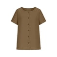 thumbnail image 6 of GUACER Womens Summer Short Sleeve Blouses Casual Round Neck Cotton Linen Button Trendy T Shirts, 6 of 9