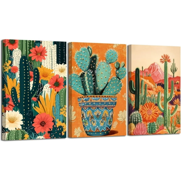 Hieng 3 Pieces Cactus Wall Art Succulents Pictures Mexican Tropical Plant Canvas Prints Southwestern Desert Landscape Paintings for Farmhouse Decor Unframed