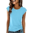 thumbnail image 2 of Turilly Women's Round Neck Cap Sleeve T-Shirt Summer Ladies Casual Side Ruched Drawstring Slim Fit Top, 2 of 6