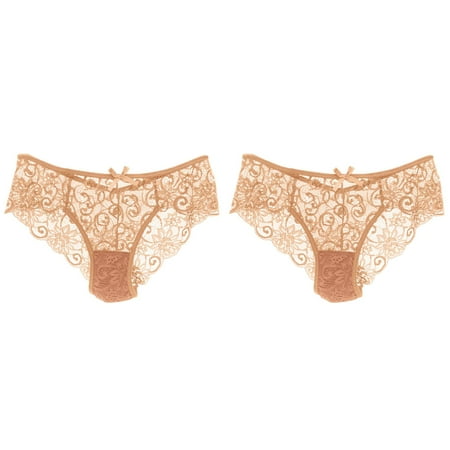 (2-Pack) 2025 Womeny Panties Lace Womens Panties Pack No Show Cutout Hollow Waisty Sheer Panties Silk Thong Sweat Outfit for Women After Birth