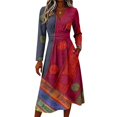 thumbnail image 3 of Women's Floral Maxi Dresses Long Sleeve V Neck Wrap Crossover Wedding Dresses Casual Vacation Dress Trendy Lightweight Breathable Dress, 3 of 5