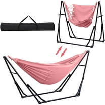 Hammock with Foldable Stand, 2 in 1 Hammock and Swinging Chair with Carrying Bag, Portable Camping Chair Suitable for Outside, Swing,Patio,Garden,Camping Trip Pink