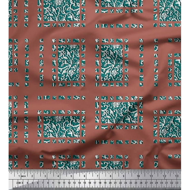 Soimoi Polyester Crepe Fabric Leaves,Bird & Floral Patchwork Printed Fabric 1 Yard 52 Inch Wide