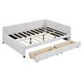 thumbnail image 5 of Linen Fabric Full Size Upholstered Bed Frame with 2 Storage Drawers Sofa Bed, Platform Bed Frame, Mid Century Bedframe, Wood Daybed, Wood Foundation(Beige, Full), 5 of 9