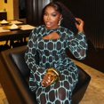 thumbnail image 4 of Women's Color Spliced O-Neck Long Flare Sleeve Hollow Out Hips Wrapped Long Dress, 4 of 17