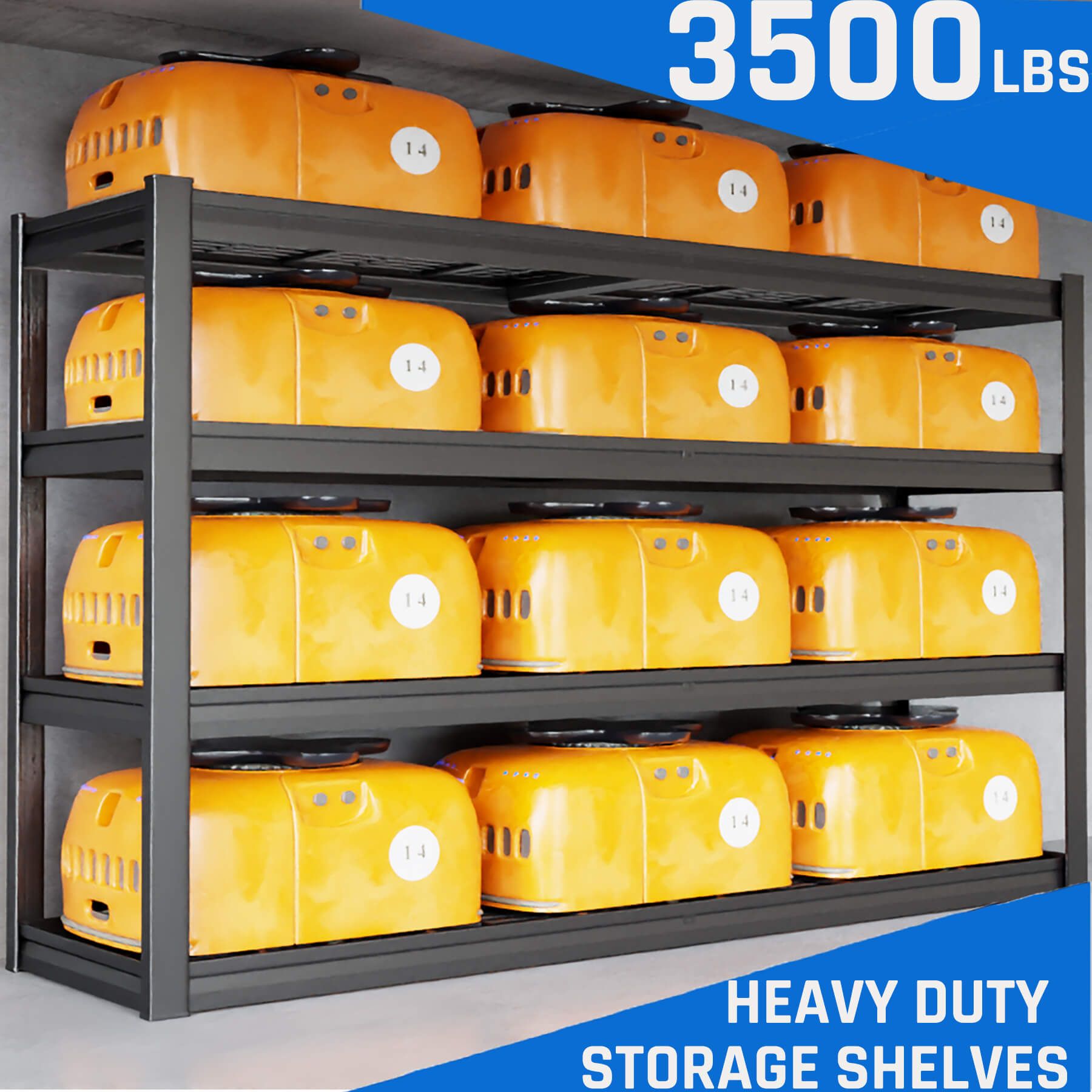 PMKES 67" Wide Garage Shelving Unit, 67" W x 20" D x 68" H, Heavy Duty Garage Storage Shelves,3000 LBS Capacity, Industrial Adjustable Shelves for Basement Warehouse
