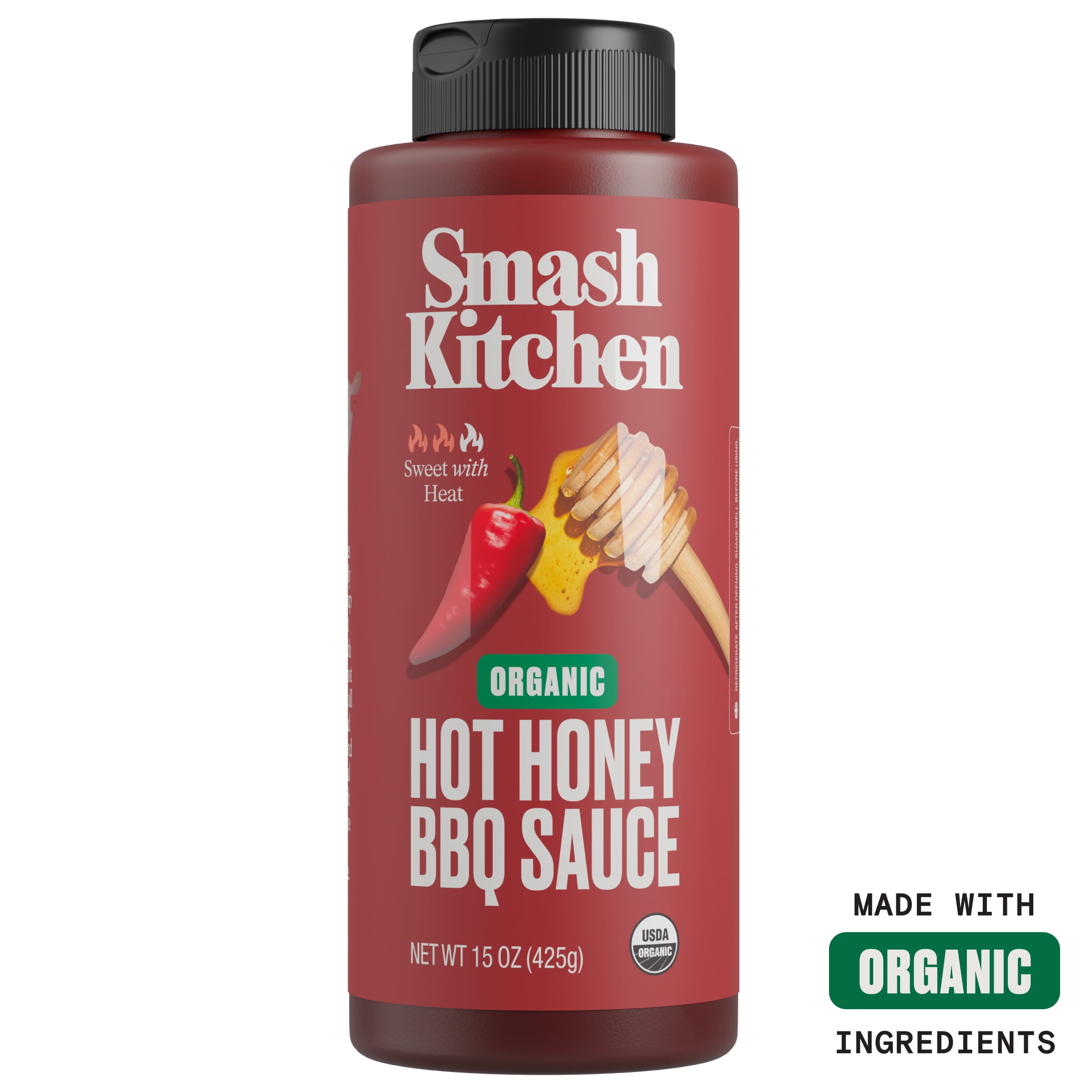 (12 pack) Smash Kitchen Organic Hot Honey BBQ Sauce, 15 oz Bottle