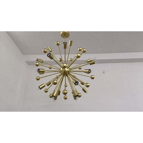 24 Arms Brushed Brass Handmade Sputnik Chandelier Modern Stilnovo Mid Century Chandelier Light Fixture