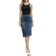 thumbnail image 2 of Denim Skirt for Women High Waist Split Back Pockets Knee Length Pencil Skirt XS Dark Blue, 2 of 6