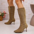 thumbnail image 6 of Women Pointed Toe Side Zipper Stiletto Knee High Boots Solid Color Faux Suede Elegant Fall Winter Boots Multi Color US Size 4.5 To 8.5 Khaki, 6 of 9