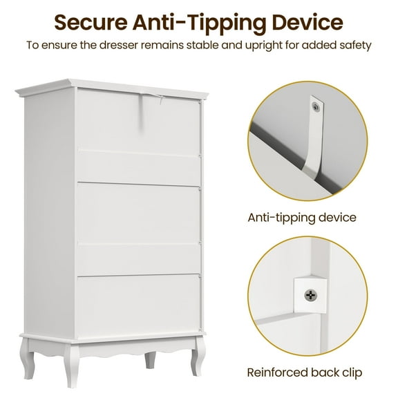 RoyalCraft Modern 5 Drawer Dresser, Screwdriver & Female Screw Accessories