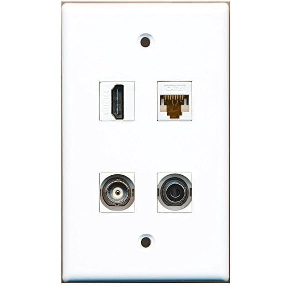 RiteAV - 1 Port HDMI 1 Port 3.5mm 1 Port BNC 1 Port Cat6 Ethernet White Wall Plate