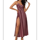 thumbnail image 2 of Vestido de Verano para Mujer, , con Escote en V, Estampado Floral, Estilo Tropical, con Abertura Lateral para Playa Vino Tinto L, 2 of 9