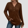 thumbnail image 4 of hotojiny Women Fall Hoodies Sweater Loose Button V Neck Knit Hooded Tops Fashion Long Sleeve Curved Hem Ribbed Shirts, 4 of 7