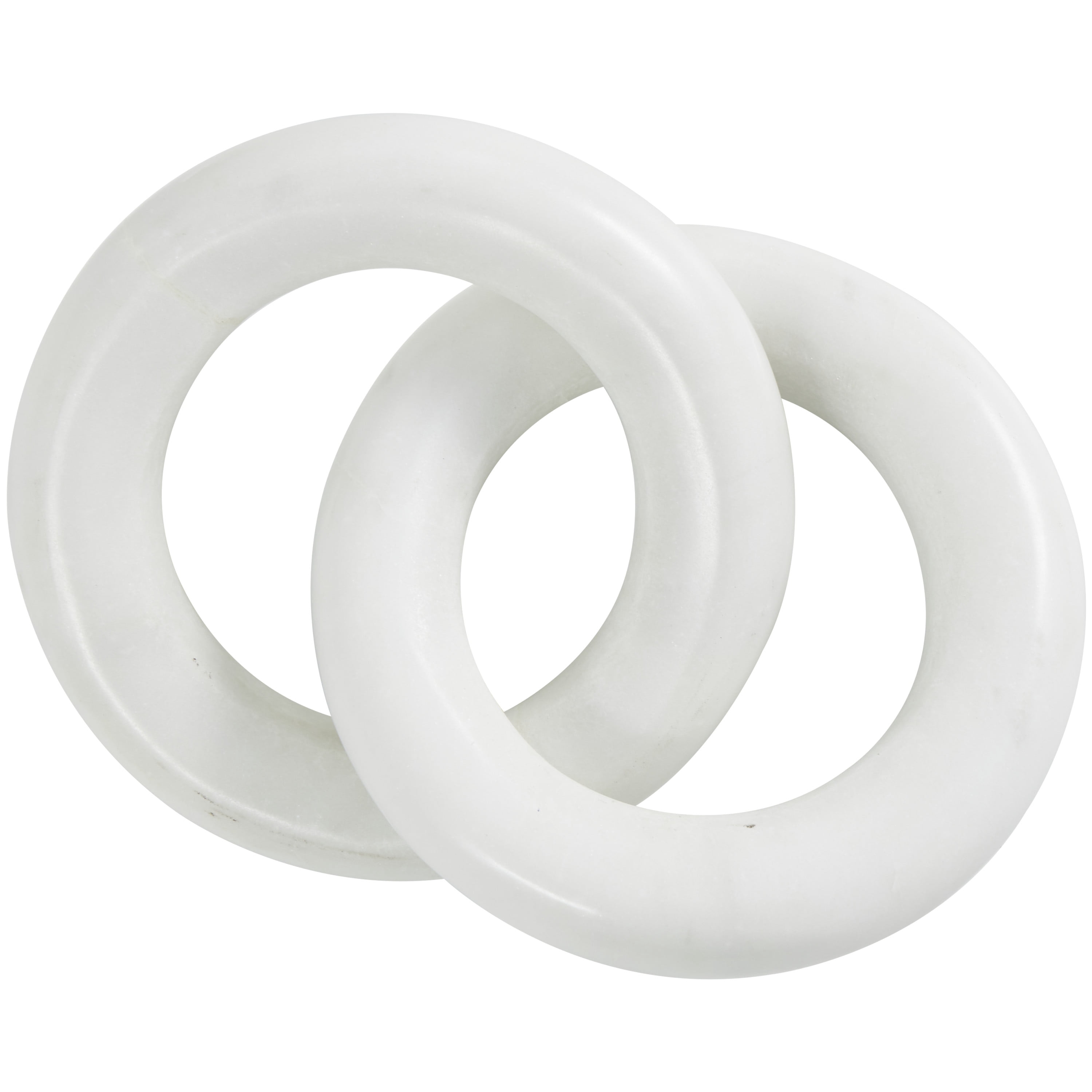 CosmoLiving by Cosmopolitan White Marble Chain Handmade Geometric 2 Link Decorative Sculpture, 7" x 5" x 2"