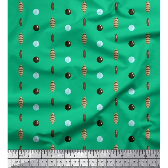 Soimoi Green Cotton Duck Fabric Circle & Oval Geometric Printed Fabric 1 Yard 42 Inch Wide